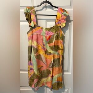 Tropical Print Ruffle Sleeve Mini Dress